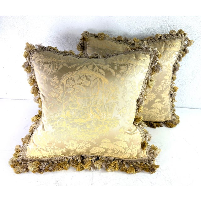 The Silk Trading Co. Tasseled Chinoiserie Silk Pillows/a Pair. For Sale In Philadelphia - Image 6 of 11