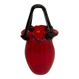 Vintage Block Crystal "Jennifer" Blown Glass Strawberry Purse Vase For Sale