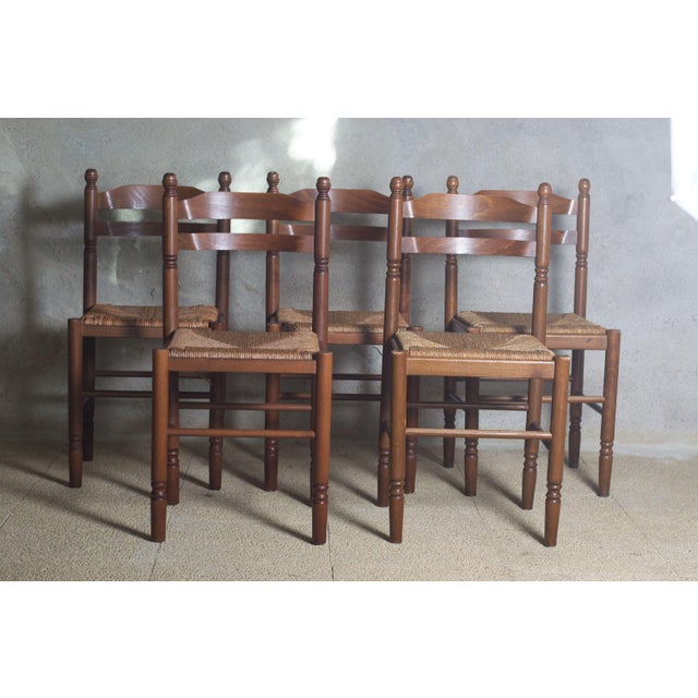 Antique French Country Dining Chairs Rush Seats, 1960s, Set of 5 For Sale - Image 11 of 11