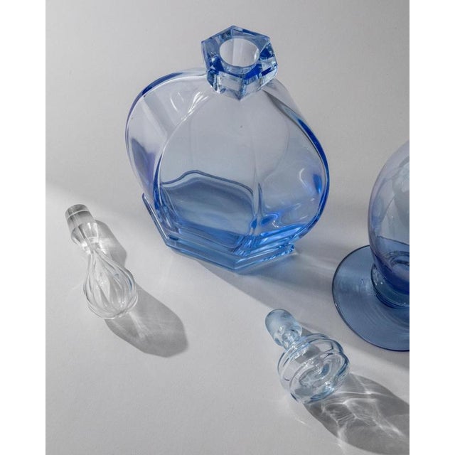 Vintage Blue Murano Glass Decanters with Stoppers, Italy, 1940s, Set of 2 For Sale - Image 9 of 11
