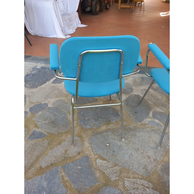 Steel Dining Chairs with Armrests, Padded Alcantara Seats and Backs, 1960s, Set of 10 For Sale - Image 17 of 18