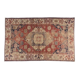 1960s Muted Terracotta & Navy Medallion Turkish Rug For Sale