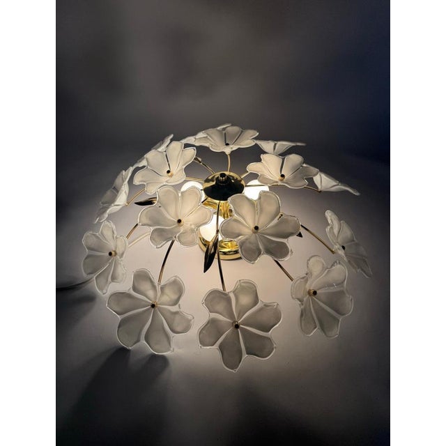 Hollywood Regency Ceiling Lamp with White Murano Glass Flowers by Hosel, 1980s For Sale - Image 3 of 18