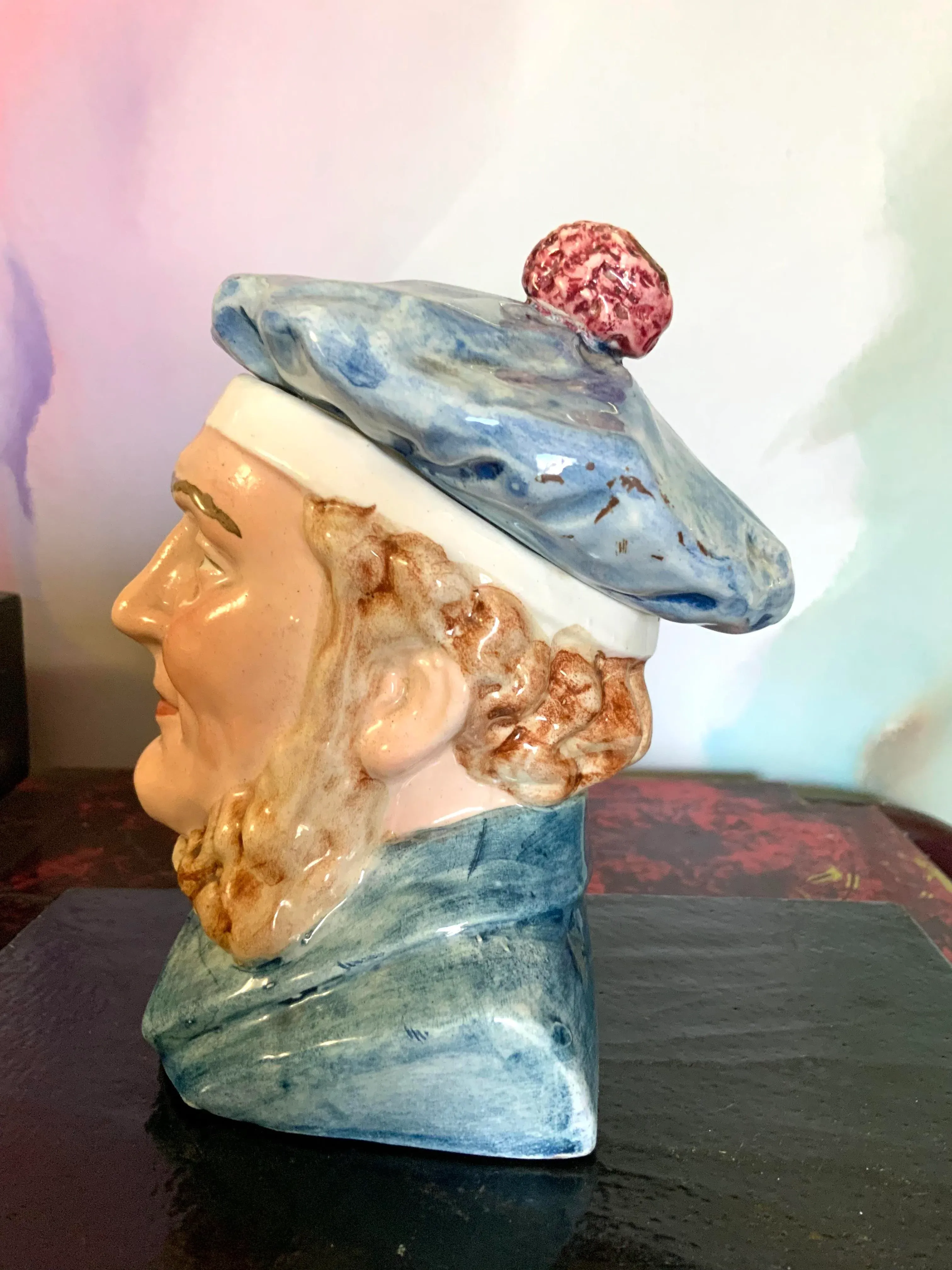 indian head tobacco jar Antique Sailor's Head Majolica Tobacco Humidor Jar