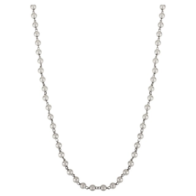 Modern Bead & Ball Station Chain Necklace in Platinum, 17 Inch, 9.3 Gm For Sale - Image 3 of 8
