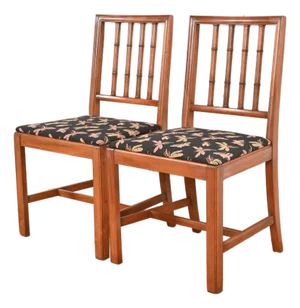 Henredon Style Regency Carved Mahogany Faux Bamboo Side Chairs or Dining Chairs, Pair