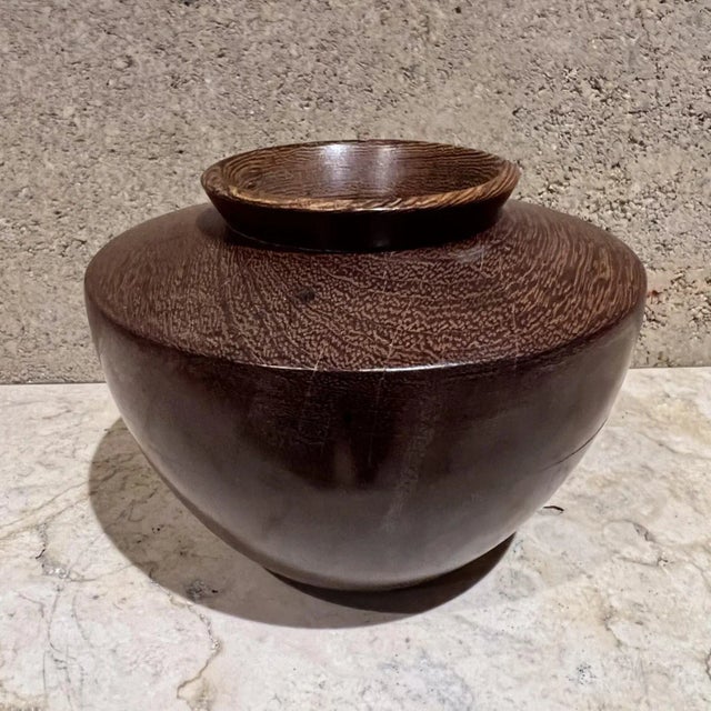 AMBIANIC presents 1960s Heavy Ebony Wood Vase 5 h x 6 diameter Original vintage condition Refer to images listed