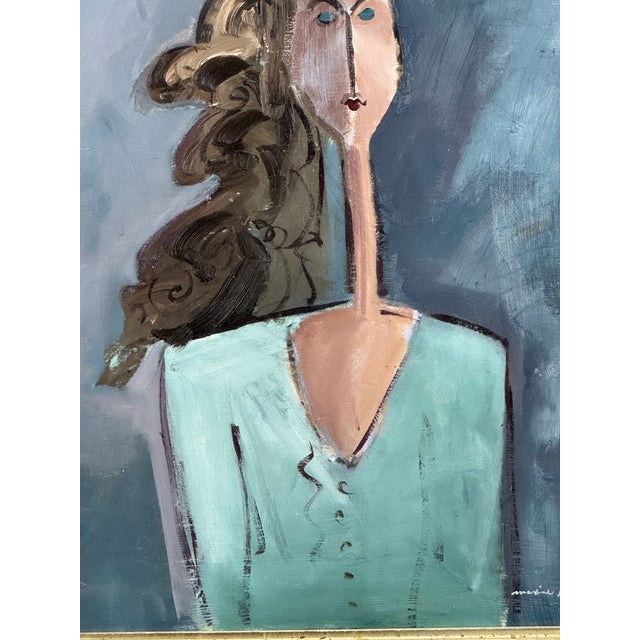 C 1940-60 oil painting by French portrait artist Maxine Estachy. Presented in an antique gold gilt frame. Signed. Maxine...