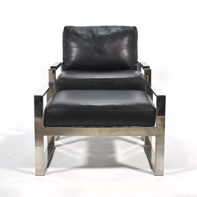 Mid-Century Modern Chrome Frame Lounge Chair & Ottoman in the Manner of Milo Baughman For Sale - Image 3 of 9