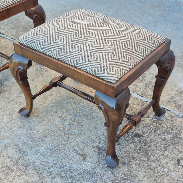 Early 20th Century Greek Key Queen Anne Walnut Foot Stools Benches Ottomans - A Pair For Sale - Image 4 of 8