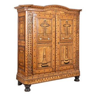 19th Century Highly Inlaid Marquetry 2 Door Armoire For Sale