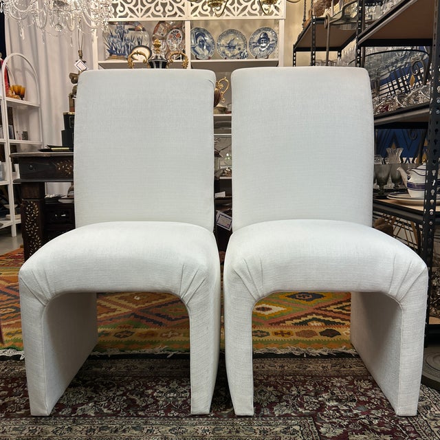 Post Modern Linen Covered Roll Back Chairs 8 Pieces Available For Sale In Miami - Image 6 of 9