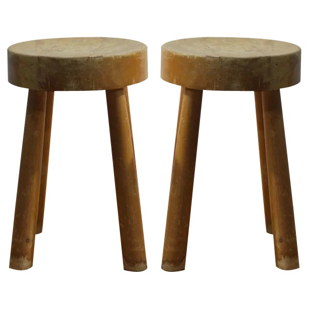 Set of Round Stools by Charlotte Perriand for Les Arcs, France, 1960s For Sale