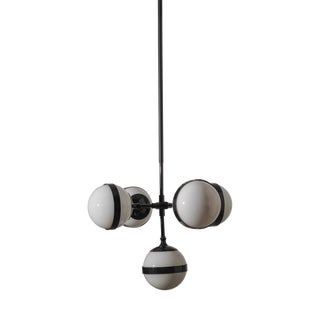 Model Peggy Chandelier in Black Lacquered Iron with Opaline Spheres with Central Lace by Hangar Design Group for Showy For Sale