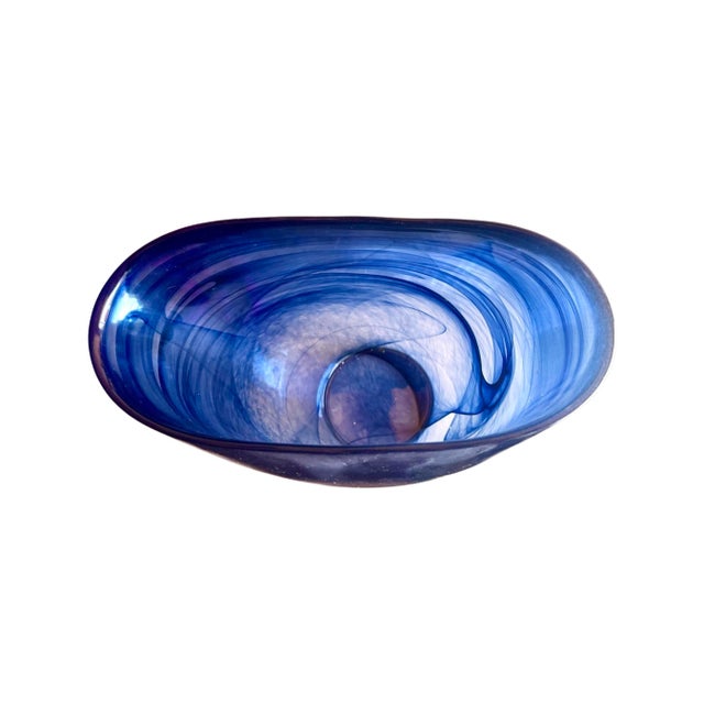 Contemporary Large Blue Oval Glass Modern Contemporary Vase For Sale - Image 3 of 5