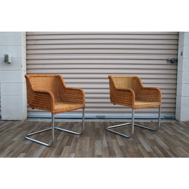 Mid-Century Modern Pair of Vintage Harvey Probber Model D43 Wicker Cantilever Armchairs, 1970s For Sale - Image 3 of 17
