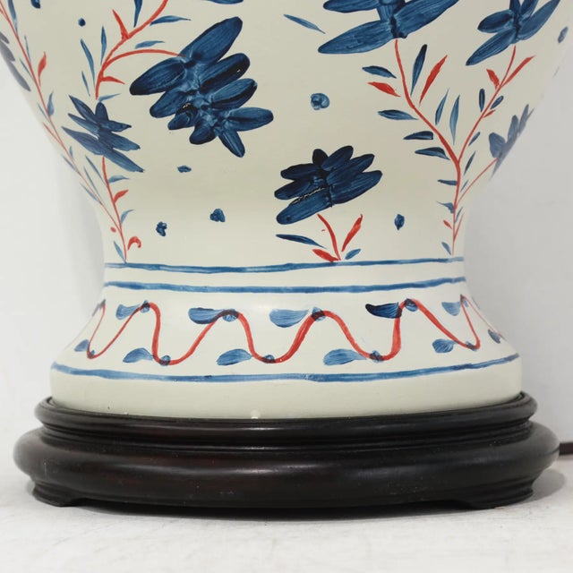 Cream Vintage Brunschwig & Fils Cadiz Table Lamps - Blue and Cream Ceramic With Boar and Deer Motif - a Pair For Sale - Image 8 of 14