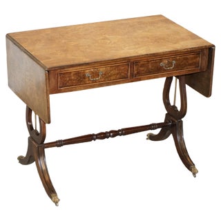 Large Extendable Occasional Games Table in Burr Walnut For Sale