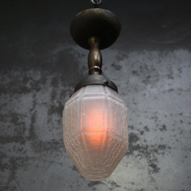 Art Deco Brass and Frosted Glass Flush Mount For Sale - Image 3 of 8