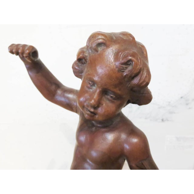 Antique Spanish Walnut Cherub on Custom Iron Stand For Sale - Image 4 of 5