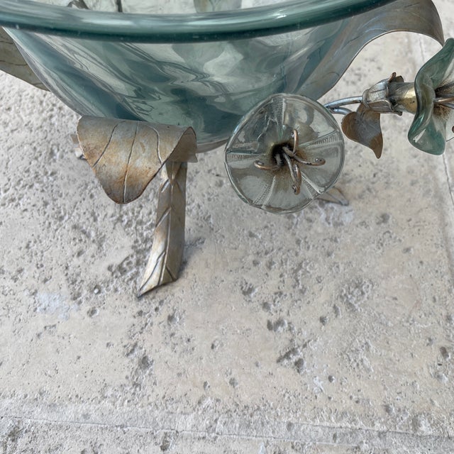 1970s 1970s French Crackled Glass Bowl Base Métal For Sale - Image 5 of 10