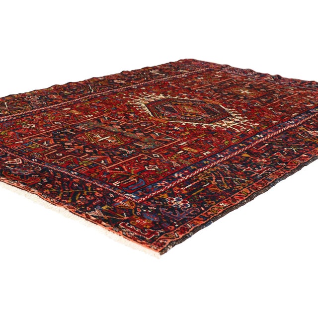 79305 Vintage Persian Karaja Heriz Rug, 04'07 x 06'04. The Crimson Legacy: A Vintage Persian Karaja Heriz Rug of Enduring...