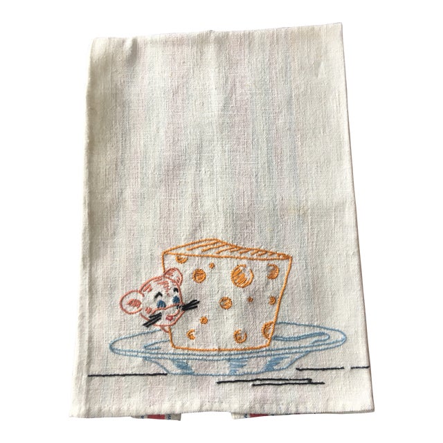 Cottage Embroidered Muslin Vintage Kitchen Towel With ...