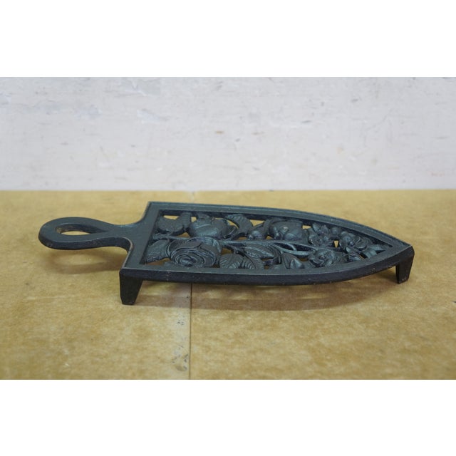 Antique Lion Head Delphin Dolphin Coal Brazier Clothing Iron & Trivet 9" For Sale - Image 17 of 18