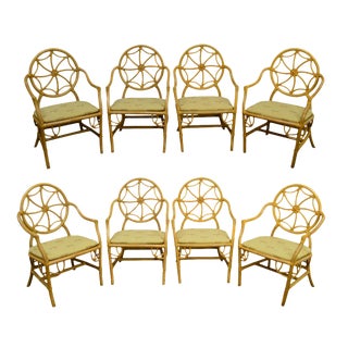 McGuire Style Vintage Rattan Bamboo Spider Back Dining Chairs - Set of 8 For Sale