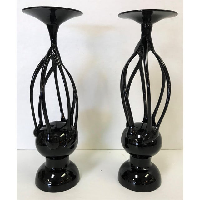 MidCentury Modern Glass Candlesticks a Pair Chairish