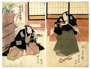 Utagawa Kuniyasu, Meeting of Two Samurai, Original Woodcut Print, 1820