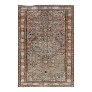 Antique Persian Bidjar Rug With Floral Medallion and All-Over Vining Floral