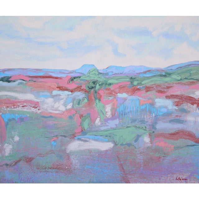 Abstract 1980s “Blue Hills” Acrylic on Canvas Landscape Painting by Harry Hilson For Sale - Image 3 of 9