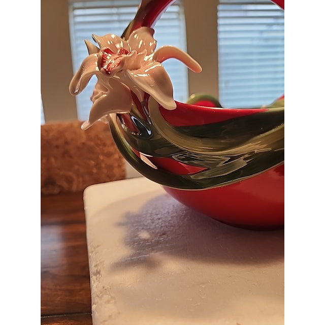 Red Stunning Rare Franz Collection "Orchid" Sculptural Porcelain Basket – Fz01649 For Sale - Image 8 of 8