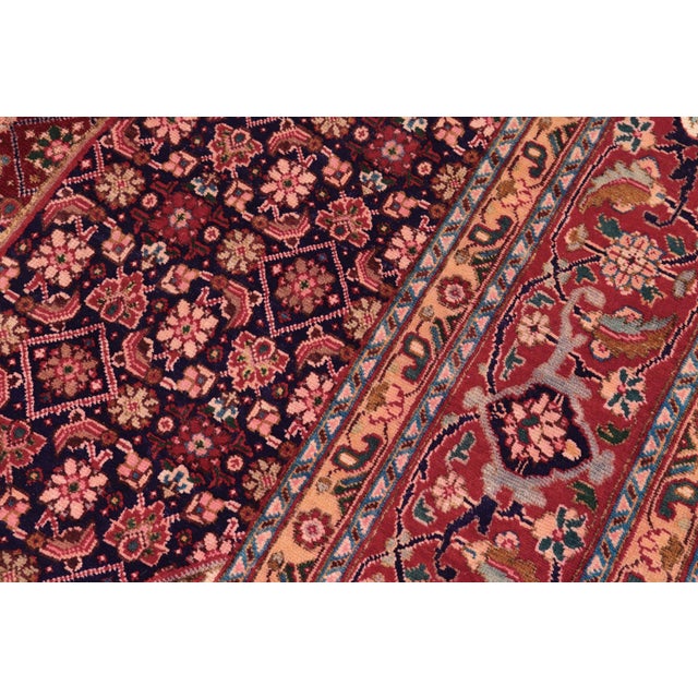 1980s Boho Chic Persian Tabriz Mahi Blue/Red Wool Rug - 9'11'' X 12'6'' For Sale - Image 5 of 10