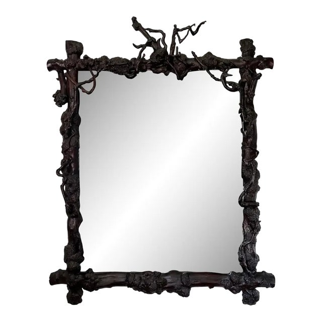 Early 20th Century Chinese Root Wood Framed Mirror For Sale