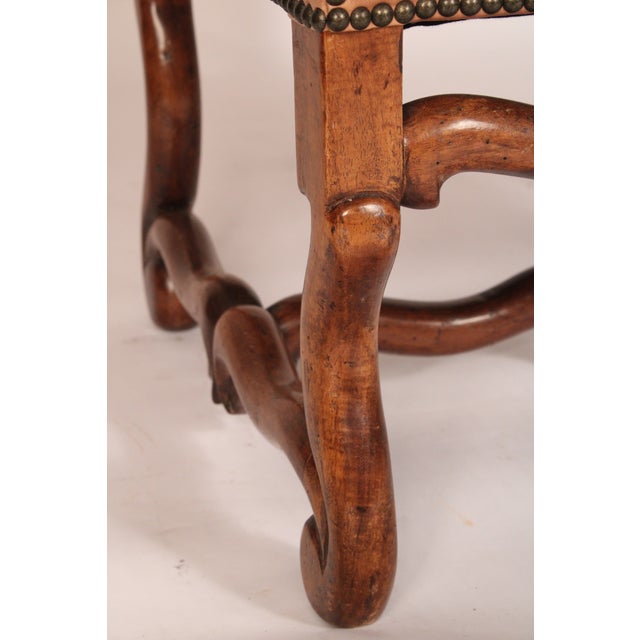 Pair of Louis XIV Style Leather Upholstered Walnut Armchairs For Sale - Image 9 of 11