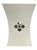 Unmarked white table side square shape that’s wide at the top and narrows to a point at the bottom, with a flower shaped...