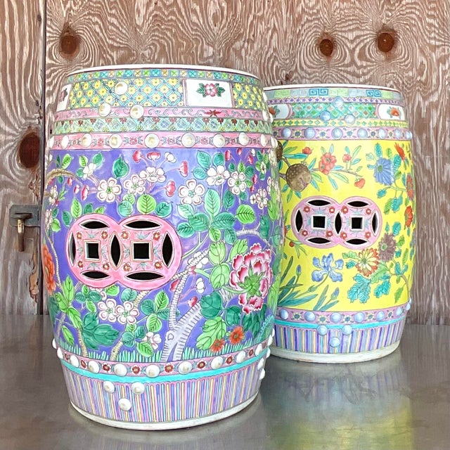 Vintage Asian Glazed Ceramic Garden Stools Set of Two Chairish