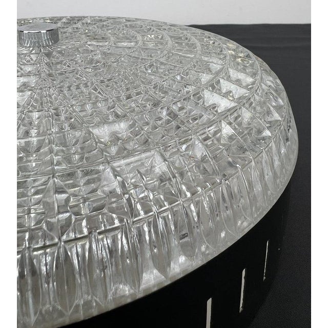 Vintage French Patterned Glass Flush Mount For Sale - Image 11 of 16