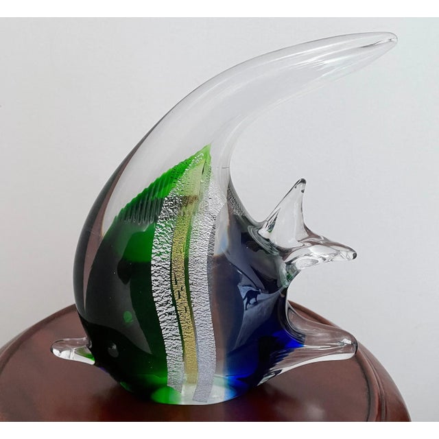 VTG Hand Blown Murano Style Glass Large Colorful Striped Fish Figurine Sculpture For Sale - Image 4 of 8