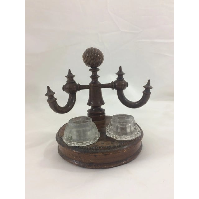 Napoleon III Burled Walnut Ink Well and Stand For Sale - Image 4 of 4