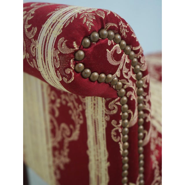 Brown Chippendale Style Cherry Damask Upholstered Window Bench For Sale - Image 8 of 12
