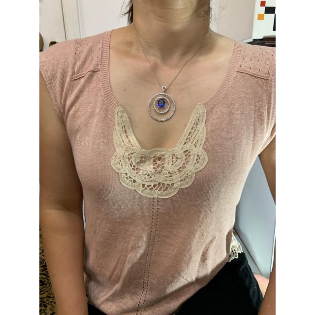 6.7 Carat Tanzanite & 2.5 Ct Diamond Two Circles Pendant/ Necklace 18 Karat Gold For Sale - Image 13 of 18