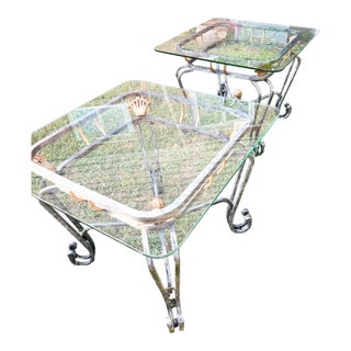 1980s Hollywood Regency Style Side Tables With Tempered Glass Tops. For Sale