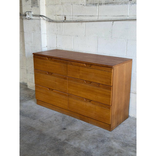 Teak 6-Drawer Double Dresser Lowboy With Sculpted Pulls Danish Mid-Century Modern 1970s For Sale - Image 11 of 12