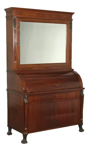 19th Century Empire Desk in Chestnut & Mahogany, Italy