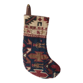 Rustic Antique Rug Stocking – Folk Art Home Accent For Sale