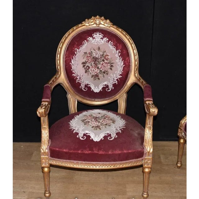 Textile French Empire Armchairs in Red Fabric, Set of 2 For Sale - Image 7 of 9