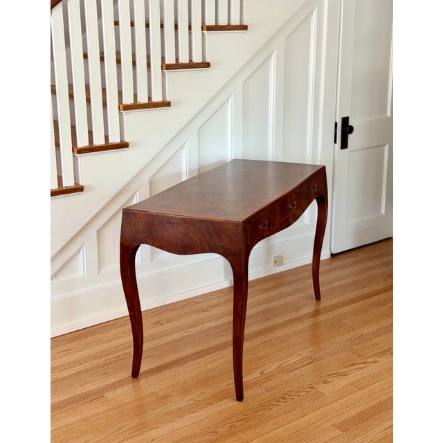 Wood Mid-Century Italian Walnut Oyster Burl With Cabriole Legs Rectangular Writing Desk For Sale - Image 7 of 14